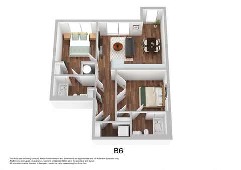 Floor plan for 2 beds, 2 baths, 776 sqft